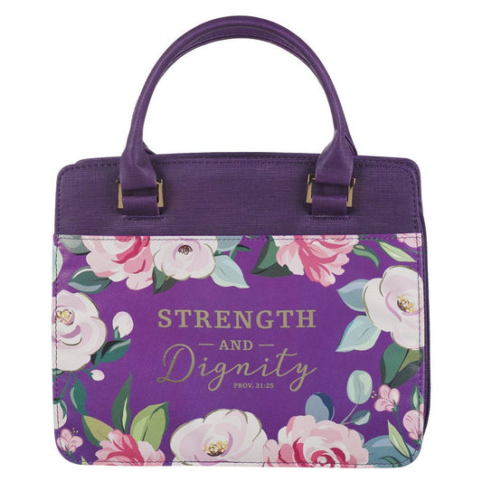 Bible Cover Fashion Purple Strength and Dignity Prov. 31:25