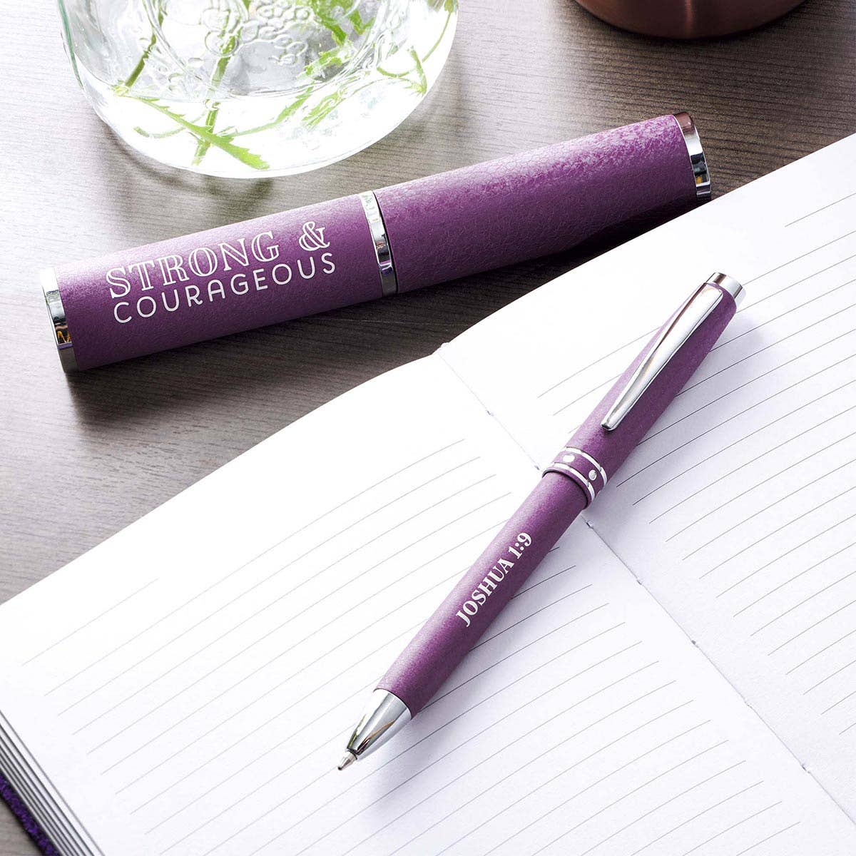 Pen in Case Purple Strong & Courageous Josh. 1:9