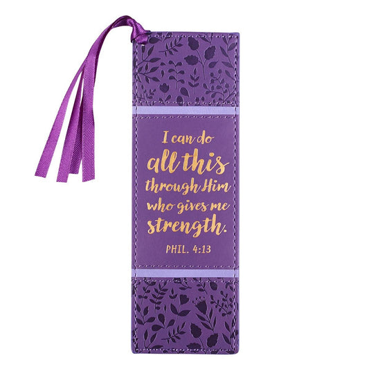 Bookmark Faux Leather Purple I Can Do All This Phil. 4:13