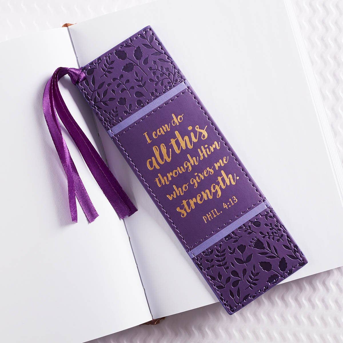 Bookmark Faux Leather Purple I Can Do All This Phil. 4:13