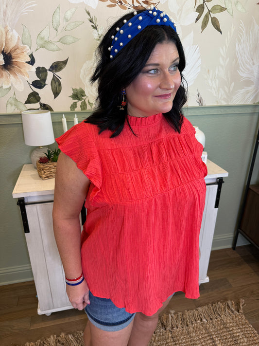 Float This Way Flutter Sleeve Blouse in Coral